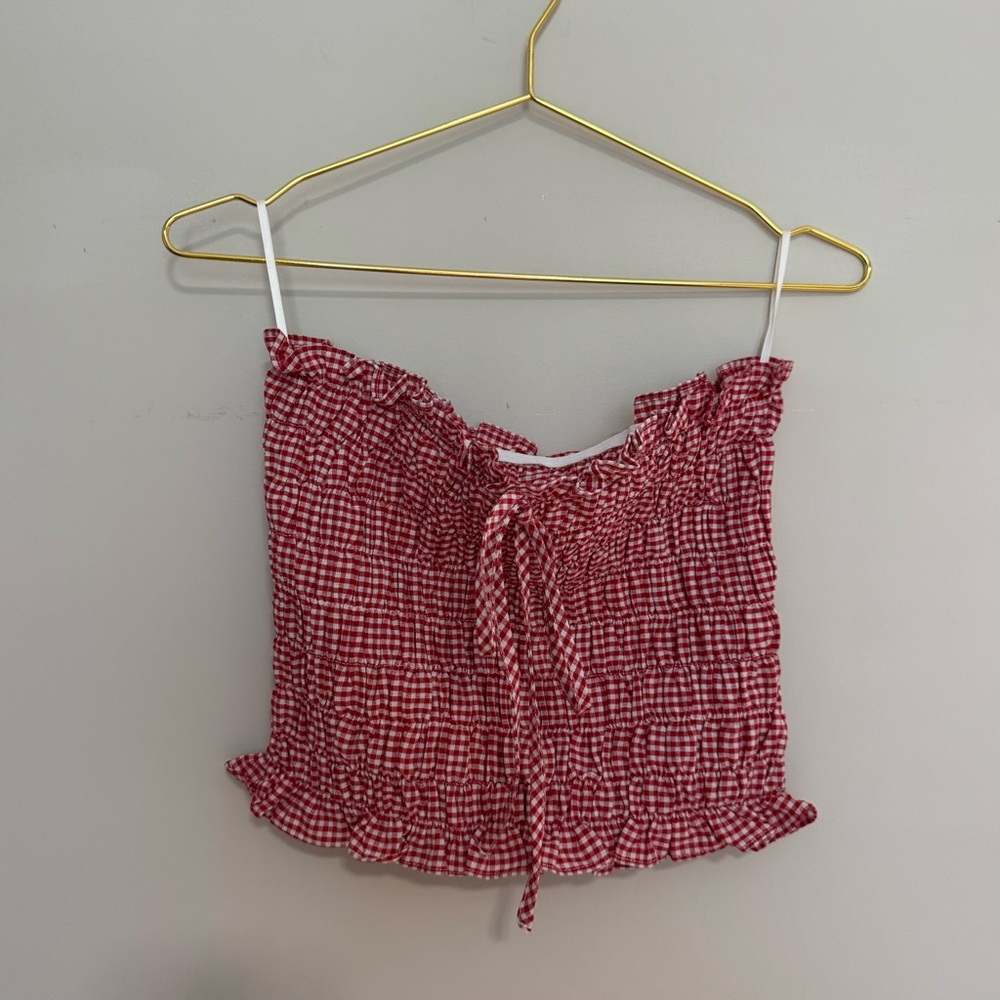 Red Gingham Smocked Tube Top - Picture 5 of 5